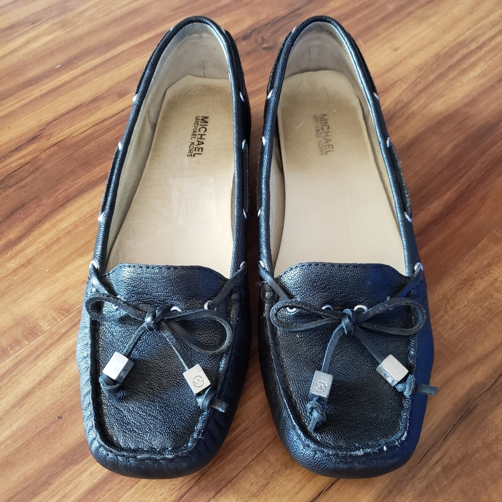Michael Michael Kors Black Leather Slip On Flats
